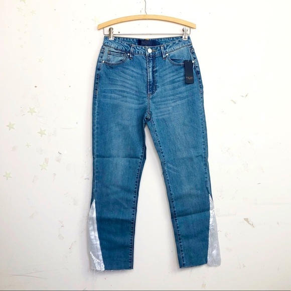 RACHEL Roy hi rise cropped raw hem sequin detail jeans - Picture 2 of 13